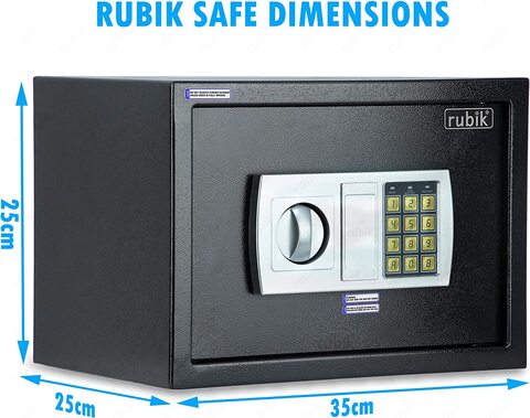 Rubik Safe Box with Key and Pin Code Keypad A4 Documents Size Security Safety Locker for Cash Jewelry Passports (25x35x25cm) Black