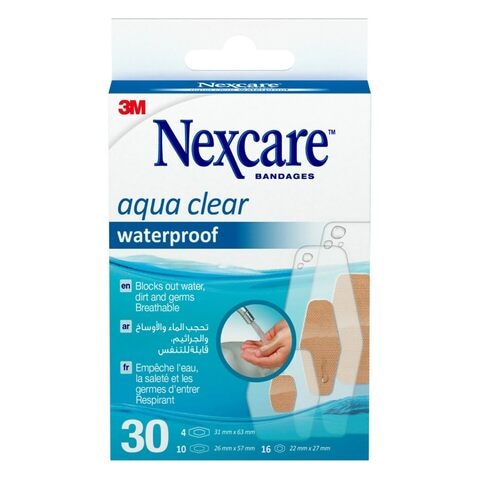 Nexcare Aqua Clear Waterproof Bandages Plasters Assorted 30 PCS