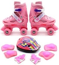 EASY FUTURE Roller Skates Adjustable Size Double Row 4 Wheel Skates for Children Skates for Boys And Girls Including Full Protective Gear Set Pink Medium (35-38)