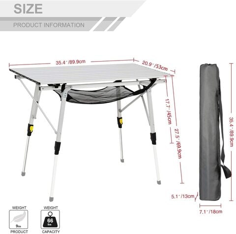 Folding camping table adjustable 2024 height