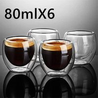 Lushh Heat Resistant Double Wall glass for Espresso Coffee Turkish Tea Cups (6pcs, 80ml)