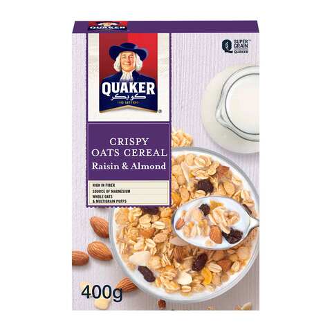 Quaker Raisin And Almond Crispy Oats Cereal 400g