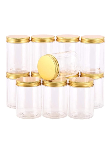 ALSAQER 12 Pieces (680ml) Spice Storage Empty Bottle Refillable Clear Jar/Food Container/Plastic Pet Jars/Cansister Plastic Bottle with Metal Gold Lids
