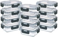 Atraux Pack Of 12 Airtight Glass Food Storage Containers, Rectangular Lunchboxes With Lids (400ml)