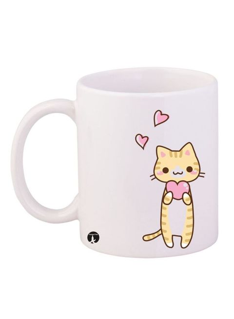 Bp Cat Printed Mug White/Yellow/Pink 12Ounce
