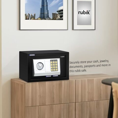 Rubik Safe Box with Digital Keypad and Key Lock for Money Cash Jewelry Office Home Office Security RB20EA (31x20x20cm) Black