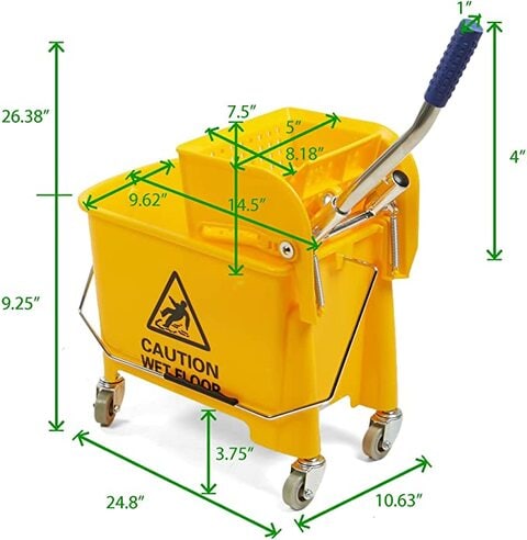 Commercial Mop Bucket - with Down Press Wringer - 22 Quart Capacity - Yellow