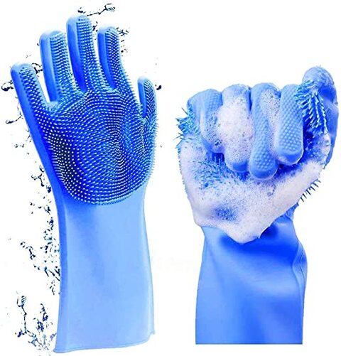 ZALCOON Reusable Silicone Dishwashing Gloves, Dishwashing Gloves with Scrubber, Household Kitchen Gloves, ​Pet Grooming
