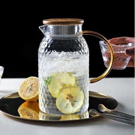 Buy Heat Resistant Borosilicate Glass Water Pitcher With Bamboo Lid And  Stainless Steel Strainer, 1800 ML Online