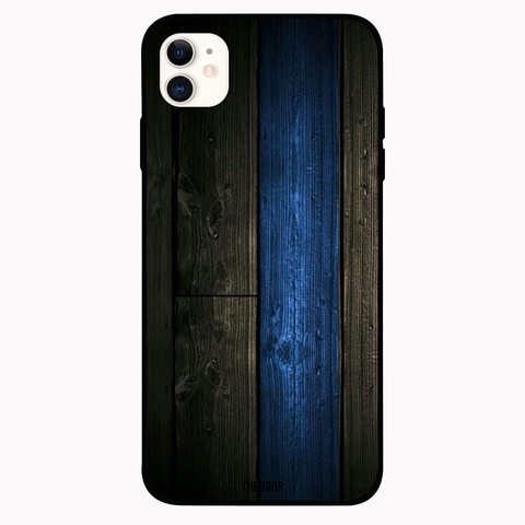 Theodor - Apple iPhone 12 Mini 5.4 inch Case Black &amp; Blue Wood Flexible Silicone Cover