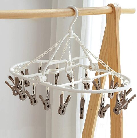 Aiwanto Laundry Hanger Drying Rack - Foldable Clip and Drip Hanger with 32 Clips, Rotatable Clothes Drying Rack, Sock Hanger (Coffee)