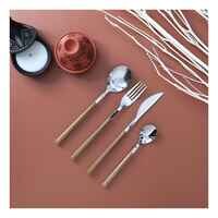 Home Deco Factory M8 Wood Effect Inox Stainless Steel Cutlery Set 16 PCS