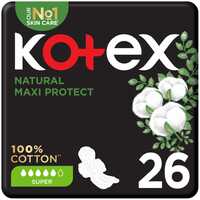 Kotex Natural Maxi Protect Thick Pads 100% Cotton Pad Super Size With Wings 26 Sanitary Pads