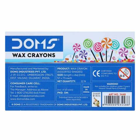 Doms 3448 Wax Crayons 12 Pieces