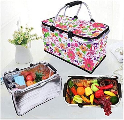 Aiwanto Family Picnic Bag Insulated Carry Basket Folding Flower Design