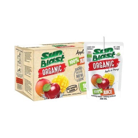 Sun Blast Organic No Added Sugar Apple And Mango Juice 200ml Pack of 10