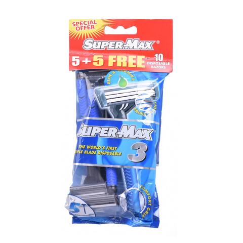 Supermax Men Disposable Triple Blade Pack of 5+ 5 Razors Free