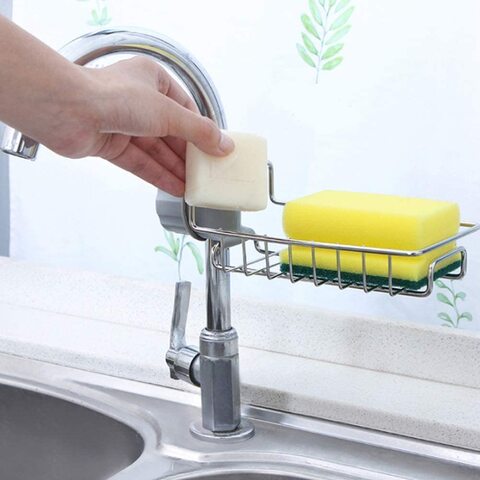 SKY-TOUCH 2PCS Sink Caddy Sponge Holder, Single Layer Stainless Steel Faucet Storage Rack, Kitchen Organizer for Dishcloth and Cleaning Brush Holder, Shower Caddy Soap Organizer for Bathroom,Kitchen