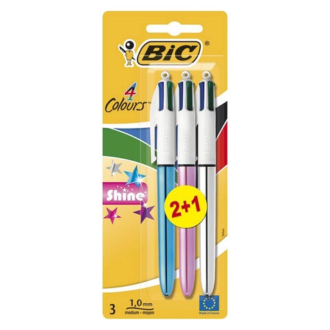 Bic Shine 4 Colours Medium Tip Pen Multicolour 1.0mm 3 PCS