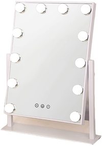 Makeup Mirror Home Bedroom Glass Desktop Led With Light Bulb Makeup Mirror Home Desktop Makeup Tools, 2 Colors Optional (Color : White, Size : 9 Bulb)