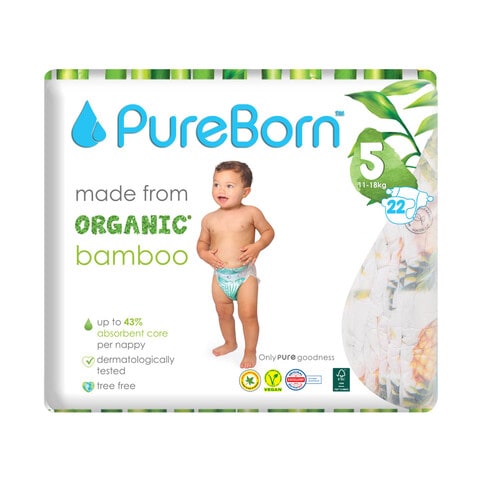 Buy Pureborn Organic Bamboo Diaper Size 5 11-18kg White 22 Diapers Online -  Shop Baby Products on Carrefour UAE