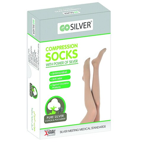Go Silver Over Knee High, Compression Socks, Class 3 (34-46 mmHg) Open Toe Flesh Size 6