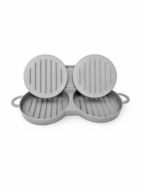 Lihan - Aluminum Burger Press Hamburger Maker 2 Hole Cakes Patty Mold For Bbq Grill Non Stick Baking Accessories Diy Home Kitchen Tools Double Spoon Rest With Dish Gold/Grey 10X18X10Centimeter