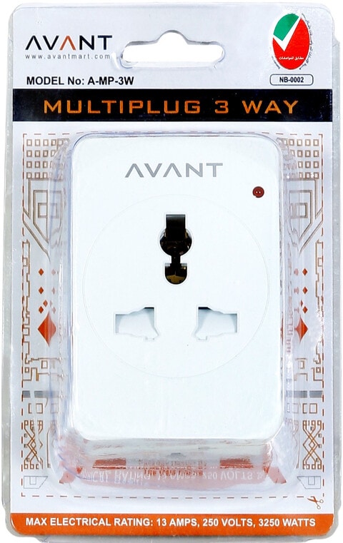 Multiplug Adaptor 3 Way Universal Sockets with Indicator Fused UK Plug Adaptor by AVANT, UK
