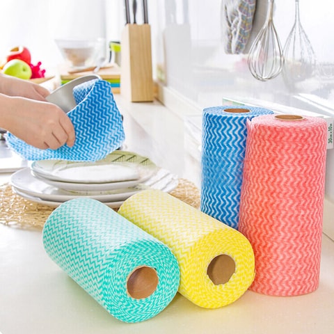 Decdeal - 50Pcs/Roll Disposable Dish Cloth Home Cleaning Towels Kitchen Housework Dish Cleaning Cloths Wiping Pad Absorbent Dry Quickly Dishcloth Bathroom Windows Flooring Lazy Wash Rags