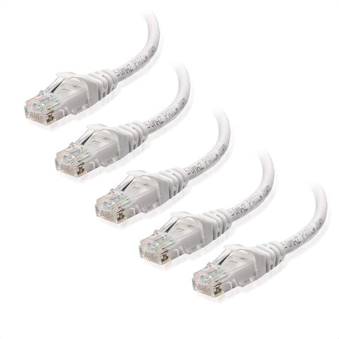 5-Pack, Cat6 Snagless Ethernet Patch Cable in Pack of 5- 3 Feet (1M) 100% Copper Cable (Blue) with Free 10pcs White Cable Tie -WHITE -- DKURVE