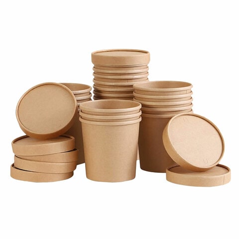Fun Green Track Kraft Multipurpose Paper Bowls With Lid Brown Pack of 6