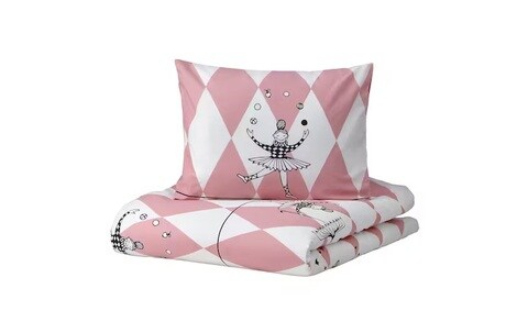 Duvet cover and pillowcase, ballerina pattern pink/white150x200/50x80 cm
