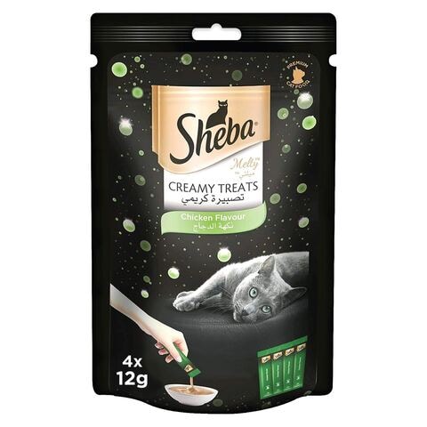 Sheba Cat Food Melty Chicken Flavor Creamy Treats, 12g Pouches (Pack of 4)