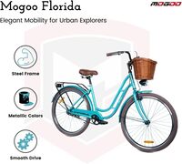 Mogoo Florida Single Speed Cruiser Bike 24/26 Inch, Classic City-Bike, Steel Frame Fixed-Gear Road-Bike, Comfort Cycle-For-Women, Bicycle Adult, Wicker Basket, Rear Carrier, Fixed-Gear, Dynamo-Light