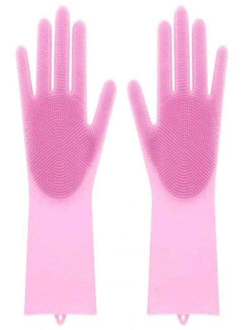 Generic 2-Piece Silicone Scrubbing Gloves Set Pink