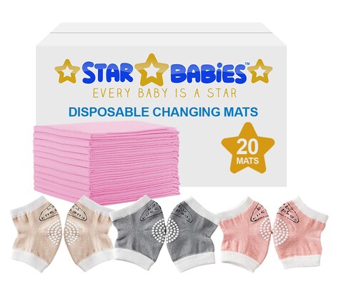 Star Babies Combo Pack (20pcs Dispsosable Changing Mats + 3pcs Baby Kneepads)