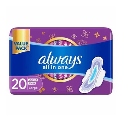 Always Dreamzz Pad Cotton Soft Maxi Thick, Night Long Sanitary Pads W/  Wings 20 Count