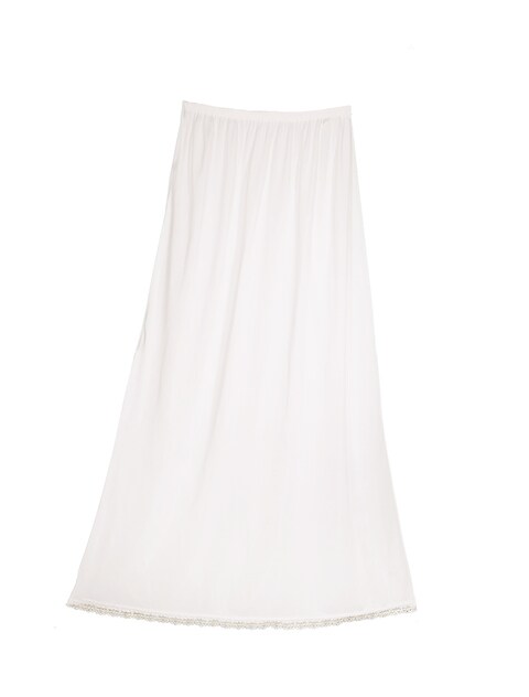 3- Pieces Full Length Soft inner Skirt Silk 100% with Elasticised Waistband Small Lace Women Off White L