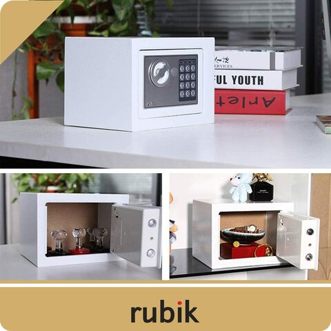 Rubik Mini Digital Safe Box Security Locker for Passport Cash Jewelry Smartphones (17x23x17cm) White