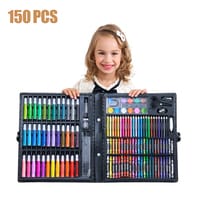Generic-150pcs Deluxe Art Set Drawing Art Box with Markers Color Pencils Crayons Oil Pastels Watercolor Cakes and Accessories Painting Tool Set Great Gift for Children Beginners