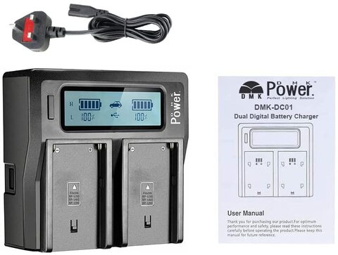 DMK Power DC-01 BP-U90 LCD Dual Battery Charger Compatible With Sony PMW-100, PMW-150, PMW-160, PMW-200, PMW-300, PMW-EX1, PMW-EX1R, PMW-EX3, PMW-EX160, etc.