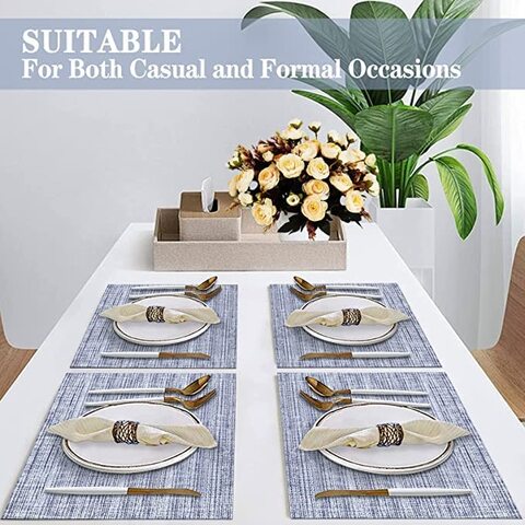 Set of 4 Durable Non-Slip, Heat Insulation &amp; Stain Resistant Washable Kitchen Table Mats for Dining Table (Grey)