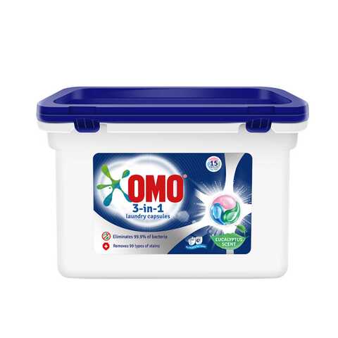 OMO 3-In-1 Laundry Pods Washing Liquid Capsules With Eucalyptus Scent 15 count