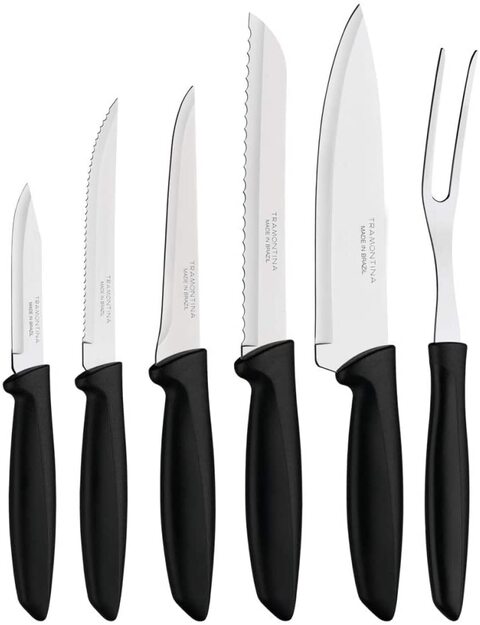 Tramontina Knives Set 6Pcs With Carving For K Stainless Steel Blades Ergonomic And Easy Grip Handle Plenus Line