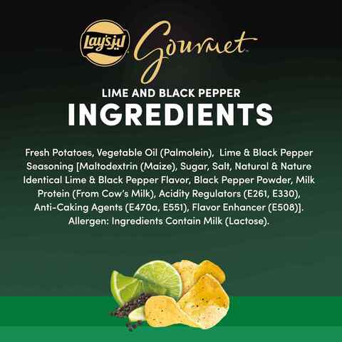 Lays Gourmet Lime And Black Pepper Potato Chips 180g