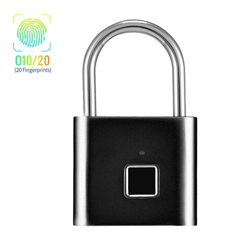 Generic-Smart Fingerprint Padlock Small Size Padlock Cabinet Fingerprint Lock Dormitory Anti-theft Lock O10 Black