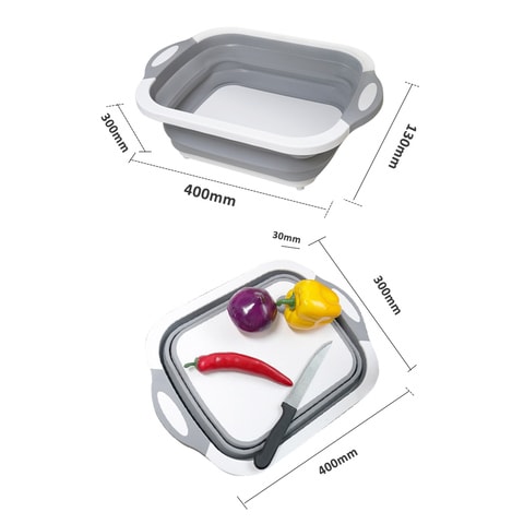 decdeal-Multifunctional folding cutting board travel portable bowl drain basket sink folding cup sink folding ice bucket gray