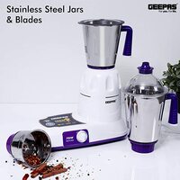 Geepas 750W 3-In-1 Mixer Grinder &ndash; Multifunctional Grinder With Stainless Steel Jars &amp; Blades &ndash; 3 Speed, Safety Twist Lock &ndash; Perfect For Dry &amp; Wet Fine Grinding Mixing Juicing &ndash; 2 Year Warranty