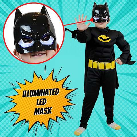 Fitto Batman costume play set for kids: Bat Costume for kids, Avengers Costume, Super Heroes Costume for Kids, Kids Costumes for Boys, Pretend play, clothing with pants, Mask and accessories, Large