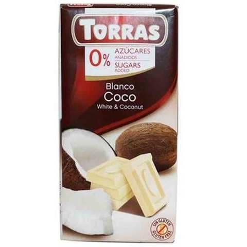توراس شوكولاتة بيضاء بالجوز الهند خالي من السكر 75 غرام